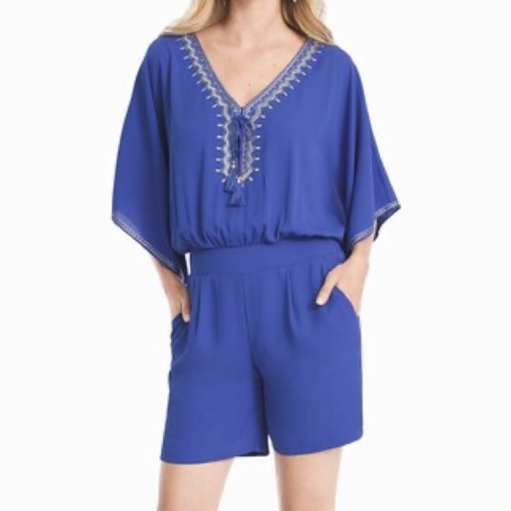 WHBM KIMONO SLEEVE EMBROIDERED ROMPER